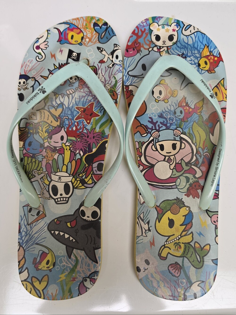 🌊🦈🧜🏽♀️ Tokidoki Ocean Marine Life Flip Flops Size L 9/10